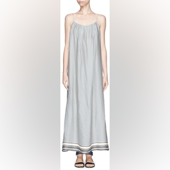 Vince Dresses & Skirts - VINCE MAXI 100% SILK DRESS STAR PRINT BORDER CHARCOAL SPAGHETTI STRAP SZ S
